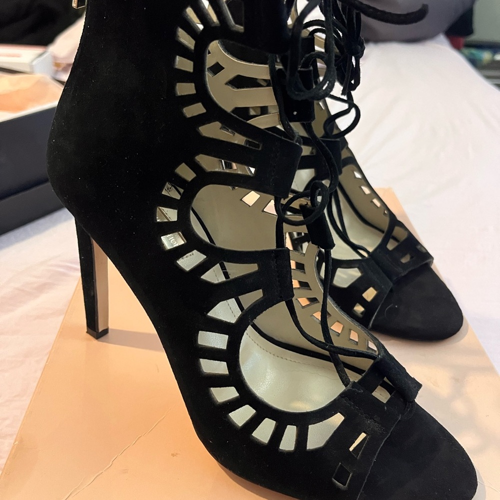 BCBGeneration Black Cutout Lace-Up Heels